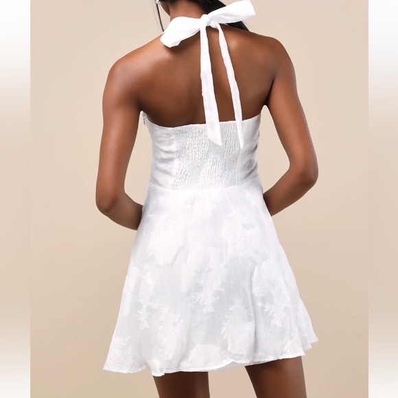 Lulus Bonni Floral Jacquard Halter Women’s Mini Dress -White/ XS - Picture 6 of 15